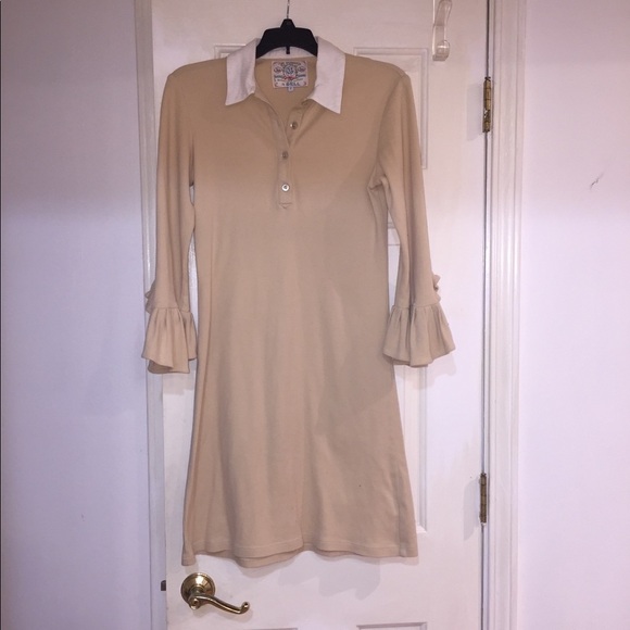 BELL Polo shirt dress with ruffled sleeves Tan - S - Picture 8 of 9